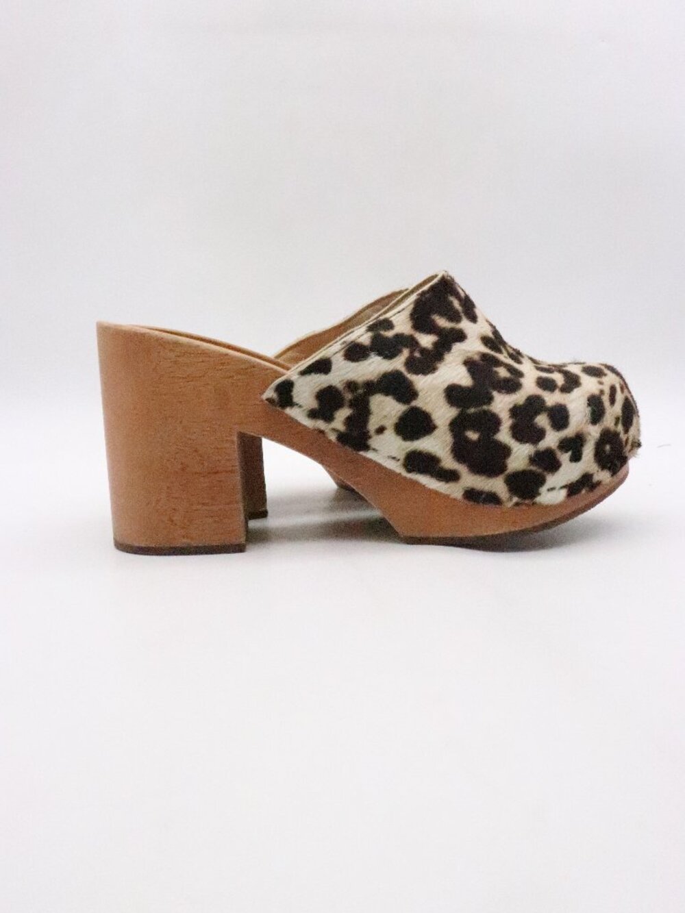 Charlotte Stone Mule Wooden Women's Size EU 39 Calfskin Animal Hair Sandals